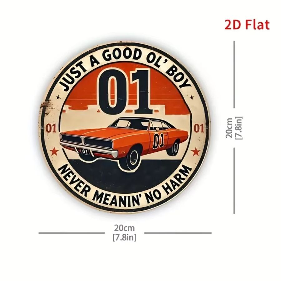 Rustic Flair Vintage Duke Of Hazzard Metallschild aus Aluminium, runde Wandkunst für die Wandmontage - Bild 3
