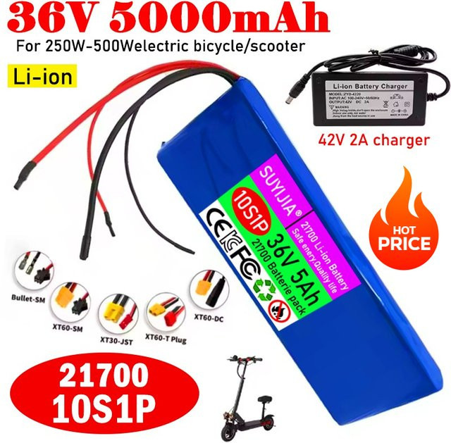 SUYIJIA 21700 Li-Ionen-Akku 36 V 5 Ah 10S1P mit integriertem 20 A BMS in Blau für Elektroroller (250 W-500 W) - Bild 1