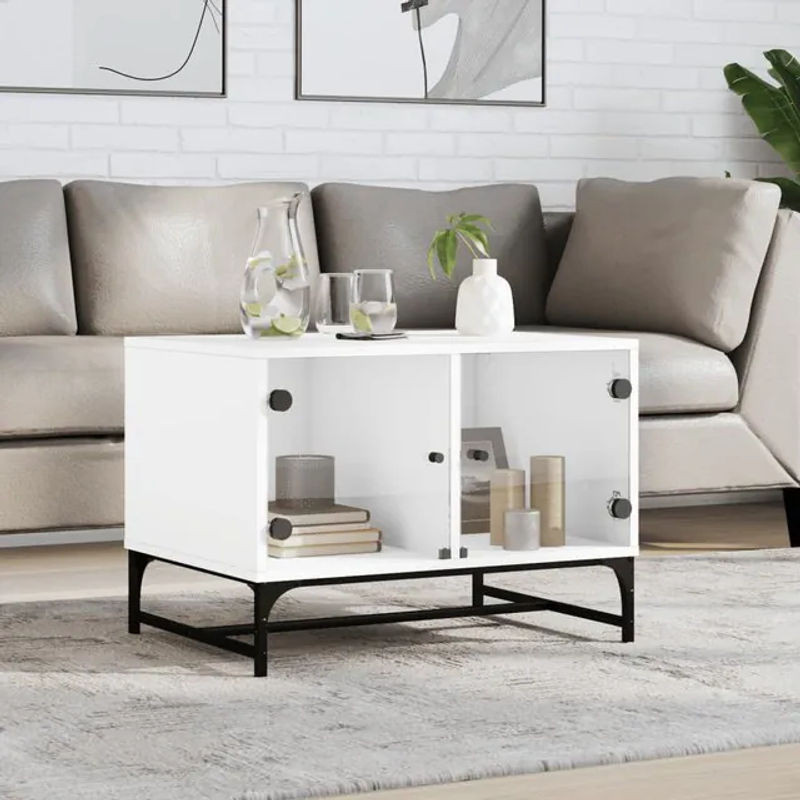 Vidaxl Couchtisch Modern in Weiß mit Glastür aus Holzwerkstoff und Glas, B/T/H: 68,5 x 50 x 50 cm - Bild 1
