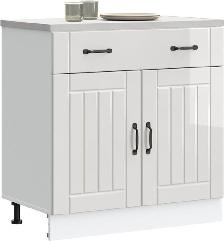 Vidaxl Küchenunterschrank Lucca in Weiß aus Holzwerkstoff mit Drehtüren im Landhausstil - Bild 1