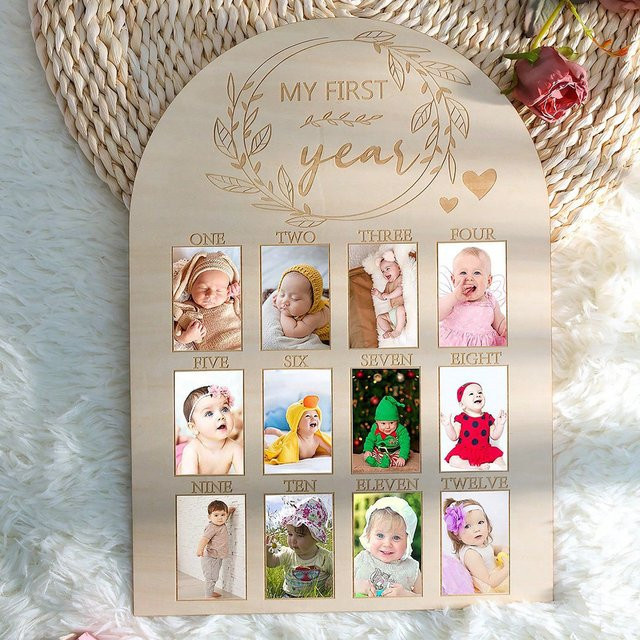 Ylsteed Fotorahmen für das erste Jahr deines Babys in Türkis und Beige aus Holz - Bild 1
