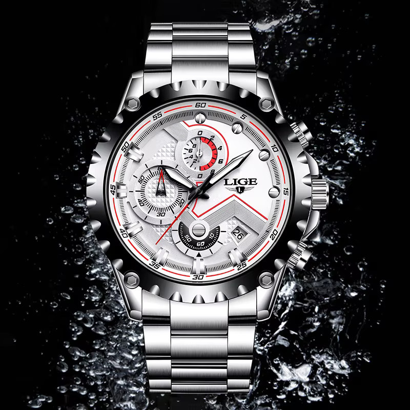 LIGE Chronograph, Quarz, Edelstahl, Silber, Herren - Bild 4