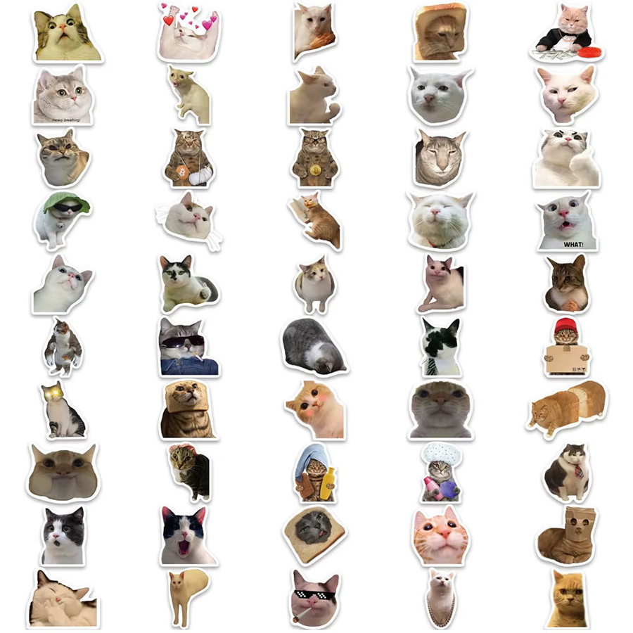 LOLEDE Kawaii Katzen Meme Aufkleber Set, bunte Tier Aufkleber für Scrapbooking, Laptop und Notebook, 100 Stück - Bild 4