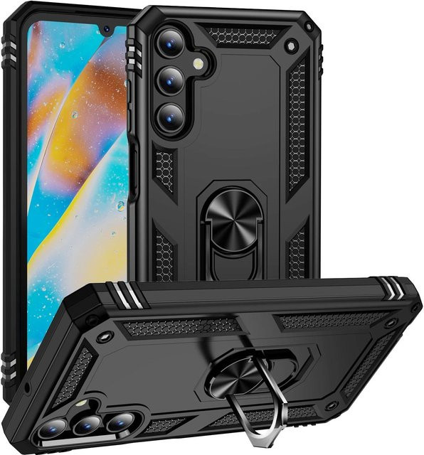 Stoßfeste Samsung Galaxy Handyhülle mit Magnetring und Ständer in Schwarz - Bild 1