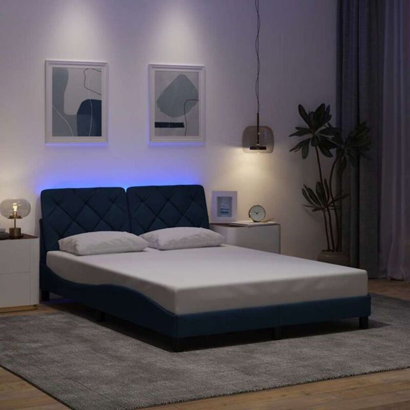 Modernes Polsterbett mit LED von vidaxl in Blau aus Stoff und Metall, B/T: 140 x 190 cm - Bild 1