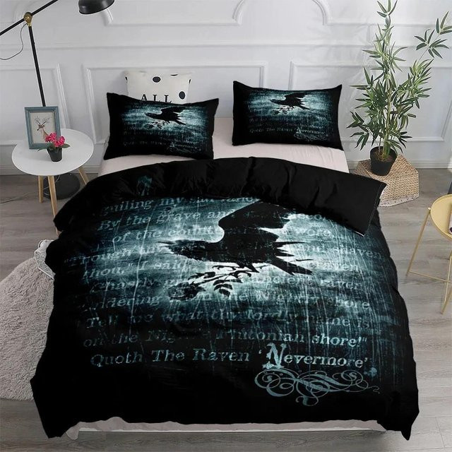 Binchi Fitness Bettwäsche-Set Dusk Raven Poe in Schwarz mit Bettbezug und Kissenbezug aus Mikrofaser, Breite: 135 cm, Länge: 200 cm - Bild 1