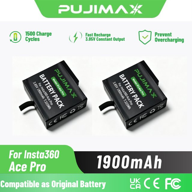 PUJIMAX Ersatzakku für Insta360 Ace Pro, 1900mAh, 3.85V, Schwarz - Bild 1