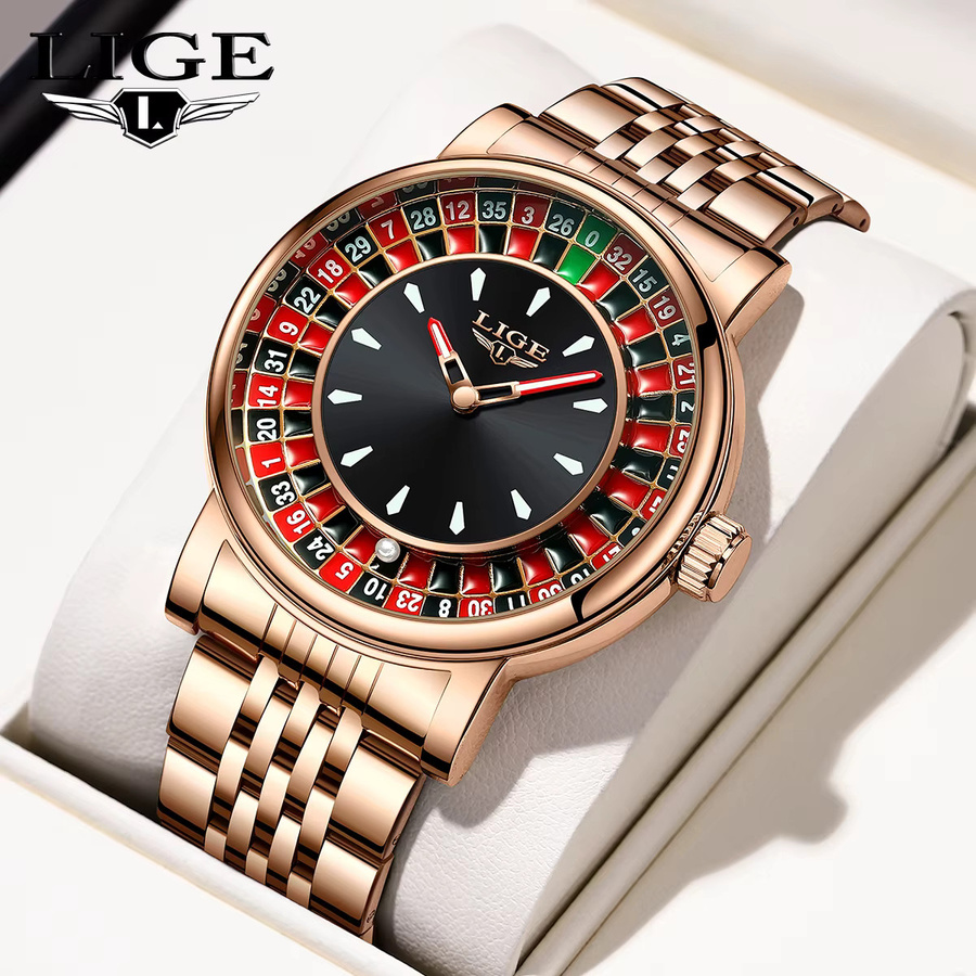 LIGE Armbanduhr Quarz, Edelstahl, Roségold, Schwarz, Herren - Bild 6
