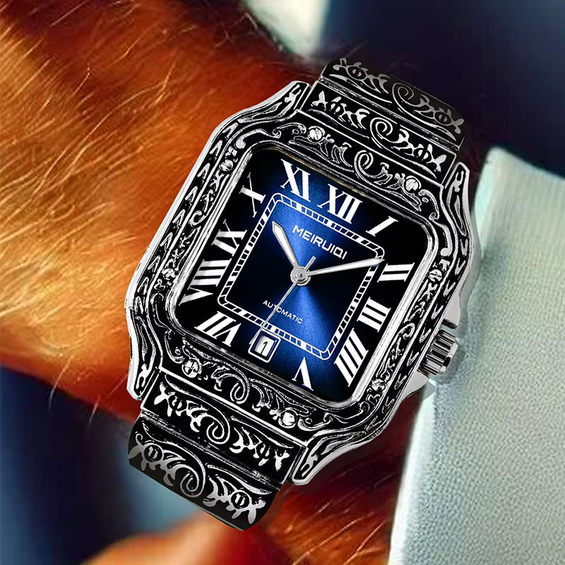 MEIRUIQI Armbanduhr Automatik, Edelstahl, Eckig, Schwarz, Herren - Bild 4
