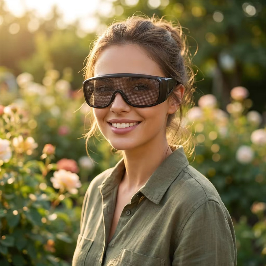 Schlagfeste Sicherheitsbrille aus Edelstahl und Metallgeflecht in Schwarz mit klarem Glas - Bild 2