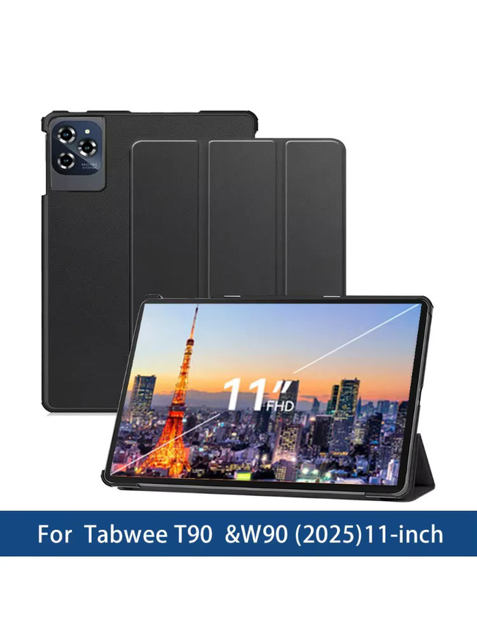 Tabwee Smart Tablet-Hülle für Tabwee T90 W90 2025 11 Zoll mit dreifach gefalteter Magnetabdeckung und hartem PC-Rückschale in Schwarz und Grün - Bild 7