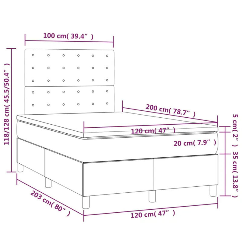 Vidaxl Kontinentalbett mit Matratze in Anthrazit, modernes Boxspringbett aus Samt, B/T/H: 120 x 200 cm - Bild 2