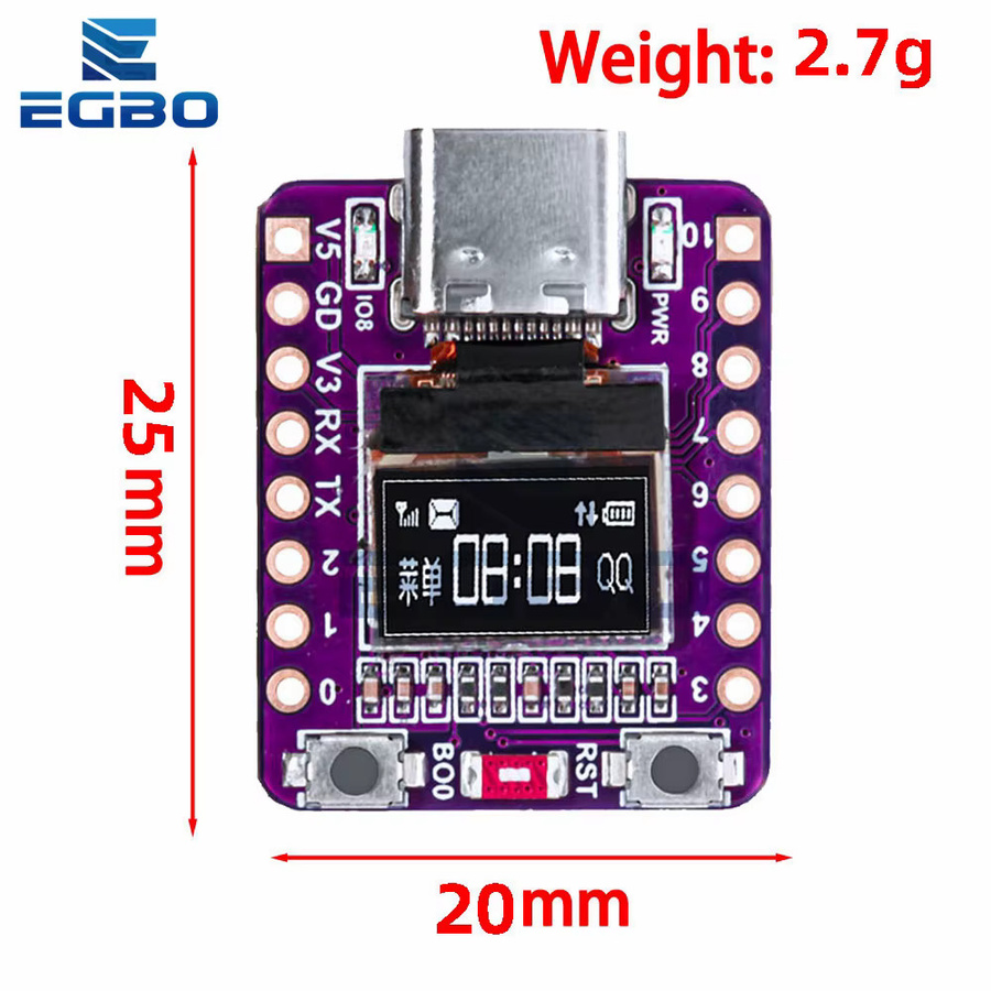 EGBO Mini ESP32-C3 Entwicklungsboard mit 0,42 Zoll OLED Display, 4 MB Flash, WiFi, Bluetooth und USB Typ-C in Lila - Bild 2