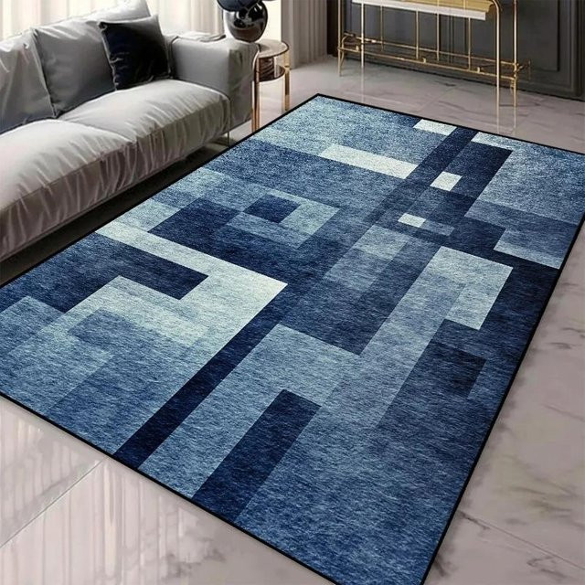 Lodestar Moderner Abstrakter Teppich in Blau, Rutschfester Geometrischer Bereichsteppich aus Polyester, B x T: 80 x 120 cm - Bild 1