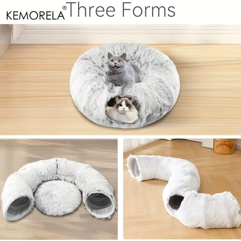 KEMORELA Katzentunnelbett mit Kissen, weich und warm, faltbar und verbindbar, Multicolour - Bild 3