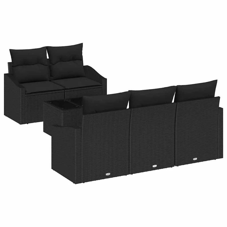 vidaXL Gartenmöbel Set 6-teilig aus Poly-Rattan und Stahl in Schwarz mit Kissen und Tisch - Bild 2
