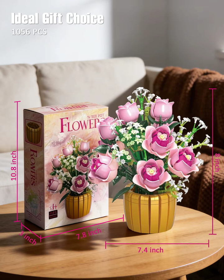 AMAZINGBLOKS Rosa Rosen-Blumentopf-Bausteinset, 1056 Teile, ab 14 Jahren - Bild 5