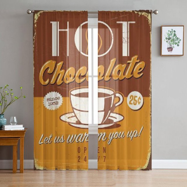 Super Six Transparente Tüll Fenstergardine in Braun, Chiffon-Schleier Vorhang für Wohnzimmer, Schlafzimmer und Küche, B: 135 cm, H: 114 cm - Bild 1