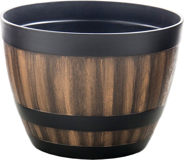 Runder Blumentopf in Whiskyfass-Optik aus Kunststoff, Farbe Braun, B/T/H: 22,8 x 22,8 x 17,0 cm - Bild 1