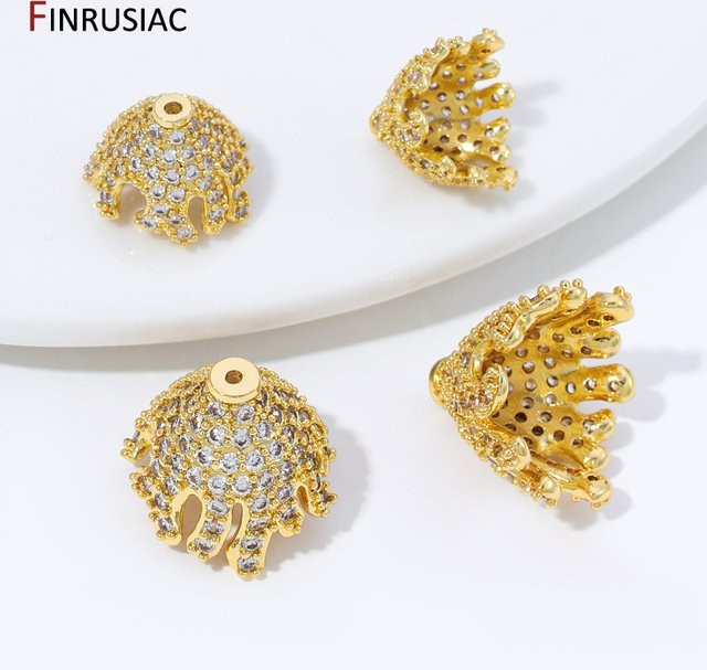 FINRUSIAC Perlenkappen, 18K vergoldetes Messing, Zirkon-Blumen, DIY-Zubehör - Bild 1