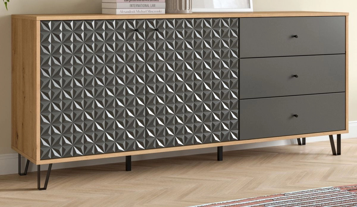 Sideboard Relief von Inn.Furn in Grau und Eiche, Breite: 169 cm - Bild 1