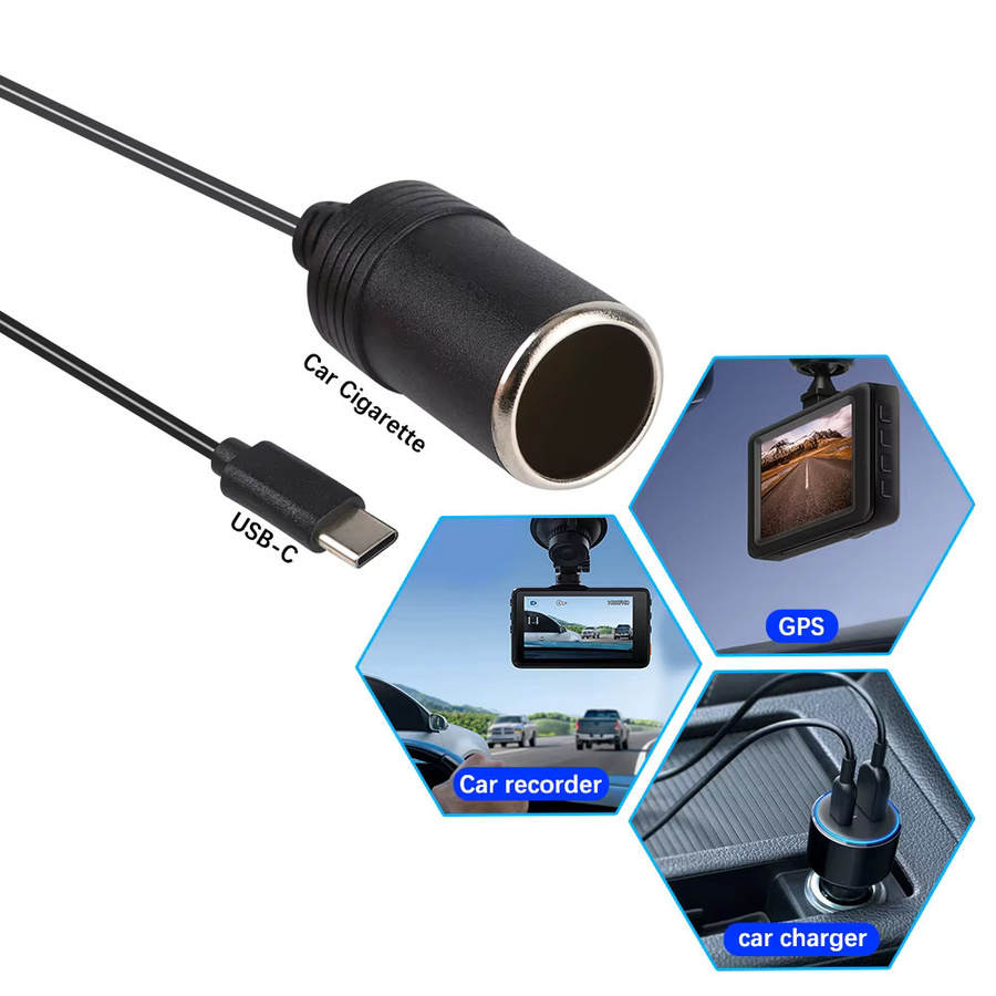 Boot Typ-C auf 12V Zigarettenanzüger Adapter Konverter Schwarz 12W für HUD und Dashcam - Bild 5