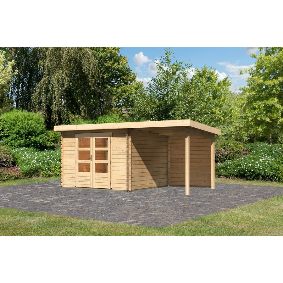 Karibu Holz-Gartenhaus Ängelholm mit Pultdach in Natur, Blockbohlenbauweise, B/T: 280 x 280 cm - Bild 2