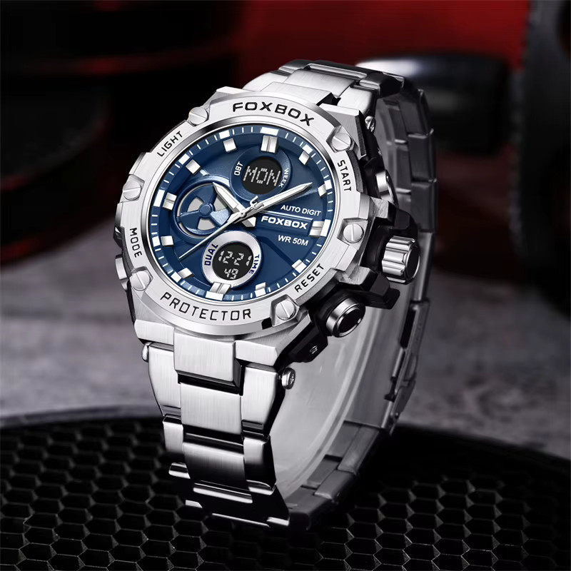 FOXBOX Armbanduhr, Quarz, Edelstahl, Schwarz, Herren, 5 ATM - Bild 2
