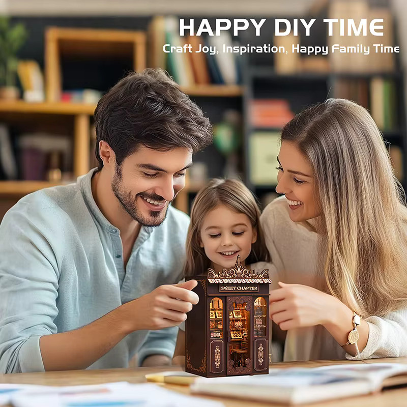 Zuuton 3D Holz Puzzle Buchecke Miniatur Puppenhaus Modellbausatz als Buchstütze in Braun - Bild 2
