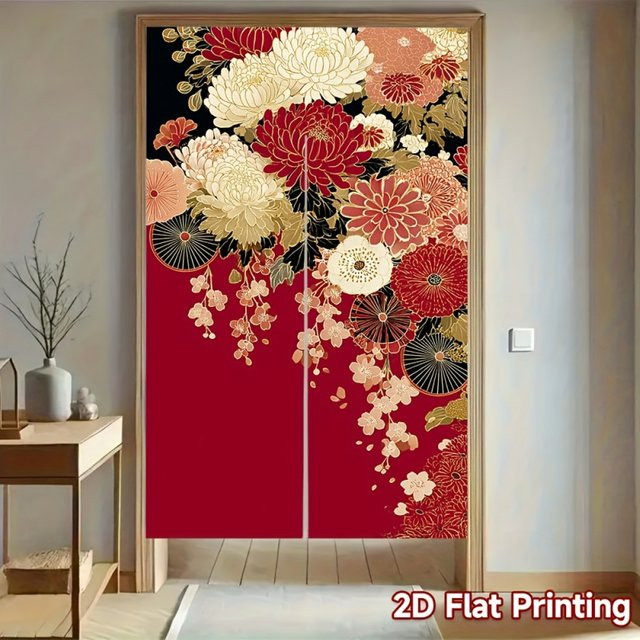 VIKAMA Roter japanischer Türvorhang mit floralem Muster für Restaurantküchen und Heimdekoration, Breite: 150 cm, Höhe: 80 cm - Bild 1