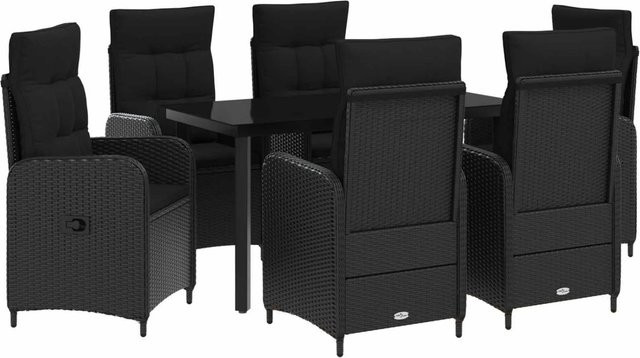 vidaXL Sofa-Tischset mit 7 Kissen in Schwarz aus Kunststoff und Stahl - Bild 1