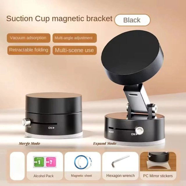 Bolomboy Multifunktionaler Magnetischer Telefonhalter mit Einstellbarem Vakuum-Saugnapf, Schwarz - Bild 1