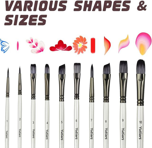 Yutiars 10-teiliges professionelles Künstler-Pinsel-Set mit weißen Griffen und Nylonborsten für Aquarell und Gesichtsbemalung - Bild 1