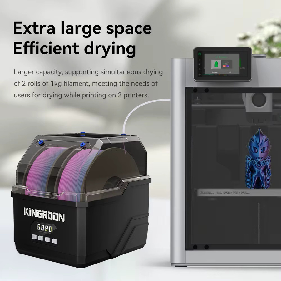 KINGROON Filament-Trockner KR02 Trockenbox für 3D-Drucker mit 360° Heißluft-Heizung und Doppelspulen-Halterung, Schwarz - Bild 2