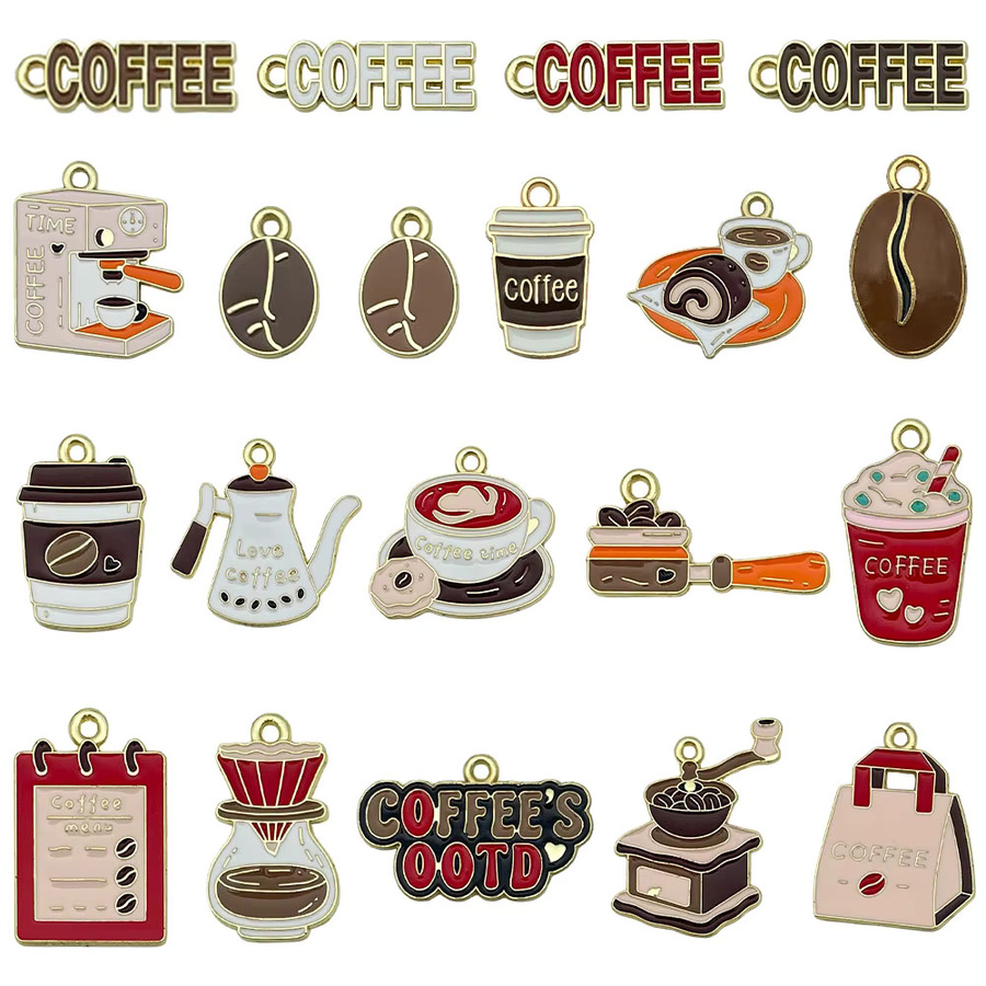 Anhänger Kaffeebohnen und Kaffeetassen, Messing, Unisex - Bild 2