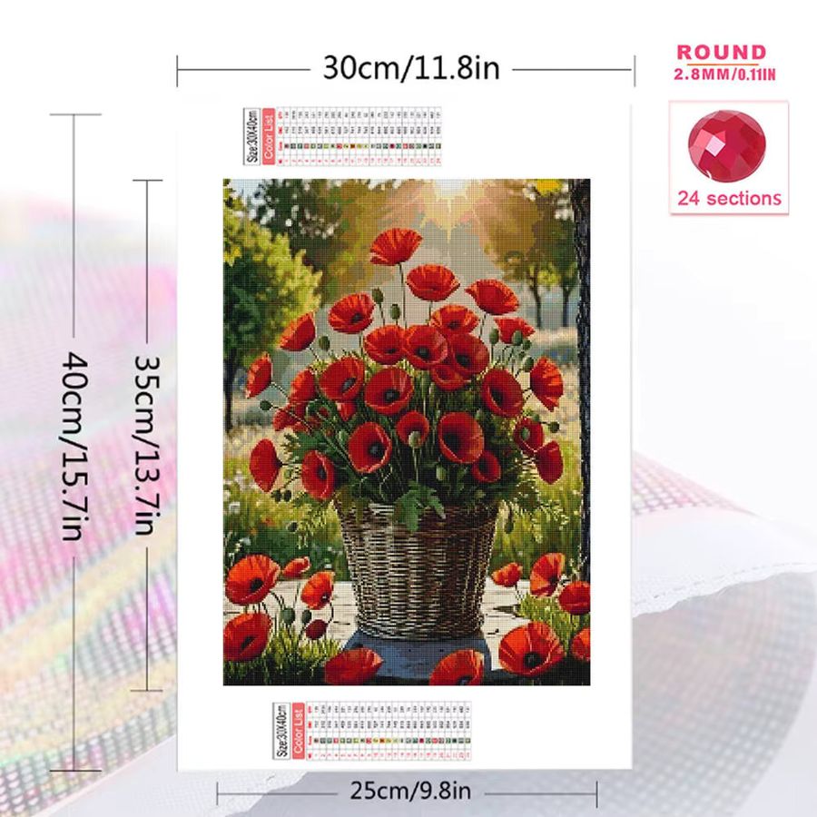 YUTTEE Diamant Mosaik Mohnblume DIY Set für Erwachsene, Rundes Strass Stickerei Bild als Wandkunst - Bild 2