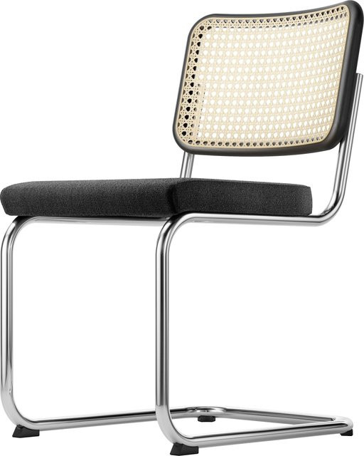 Thonet S 32 Spv Freischwinger aus gebeizter Buche mit schwarzem Kunststoffleder - Bild 1