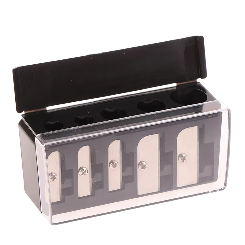 Multifunktionaler Bleistiftspitzer mit Deckel für Eyeliner und Lipliner, 4 oder 5 Löcher, Schwarz, Kunststoff - Bild 4