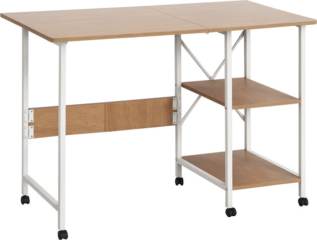 HOMCOM Klapptisch Mobiler Schreibtisch auf Rollen aus MDF in Natur, B/T/H: 107 x 55 x 76 cm - Bild 1