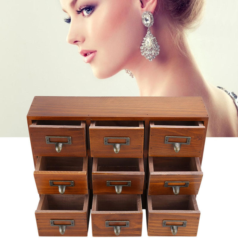 Neoglint Vintage Holz Desktop Storage Box in Braun mit mehreren Schubladen für Schmuck und Zubehör - Bild 3