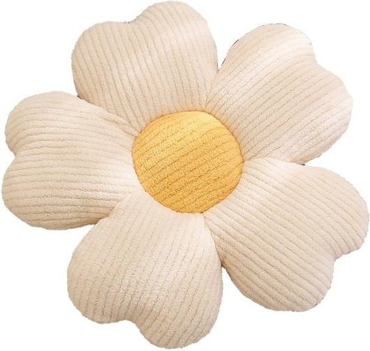 Xuge Blumenkissen rund aus Plüsch in Weiß mit floralem Design, Durchmesser: 50 cm - Bild 1