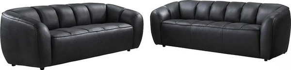 Couchgarnitur Pradoni aus Rindsleder mit Steppeffekt in Schwarz, bestehend aus einem 3-Sitzer und einem 2-Sitzer Sofa, Breite: 234 cm, Tiefe: 202.5 cm