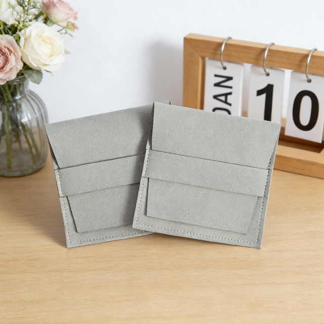 5 Stück Mikrofaser-Umschlagtaschen mit Band von weikende in Grau als kleine Mehrzweck-Aufbewahrungstaschen für Schmuck und Accessoires - Bild 1