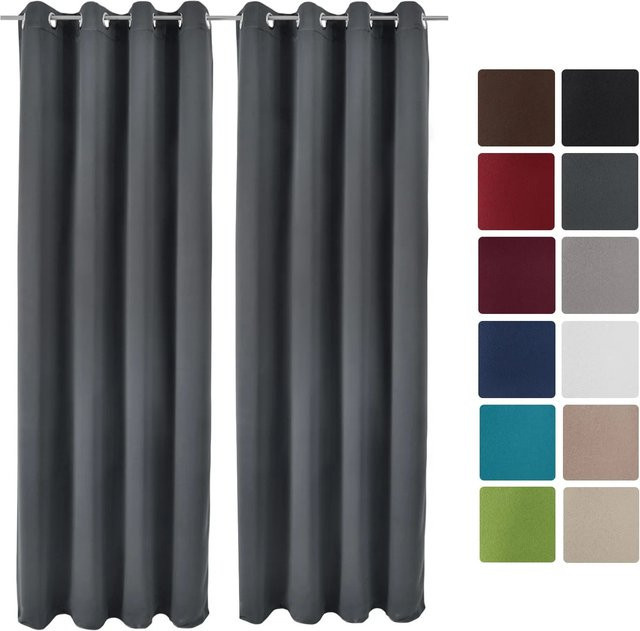 Beautissu Amelie BO Vorhang mit Ösen, 2-teiliges Set, Anthrazit, Breite: 140 cm, Höhe: 245 cm - Bild 1