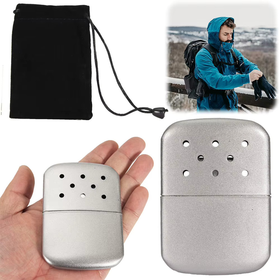 APWIKOGER Tragbarer Taschen-Handwärmer aus Metalllegierung in Silber für Outdoor, Jagd und Camping - Bild 3