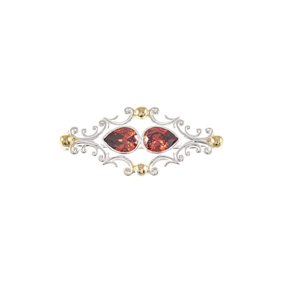 Brosche 925 Silber, teilvergoldet, Zirkonia, rot - Bild 1