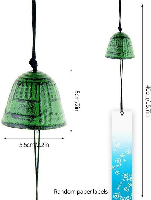 Japanische Windspiele aus Gusseisen in Grün als Feng Shui Windglocken und Gartendekoration für drinnen und draußen - Bild 1