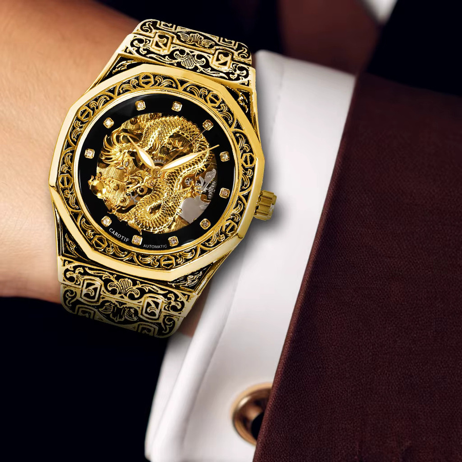 Armbanduhr Automatik, Edelstahl, Gold, Schwarz, Herren - Bild 2