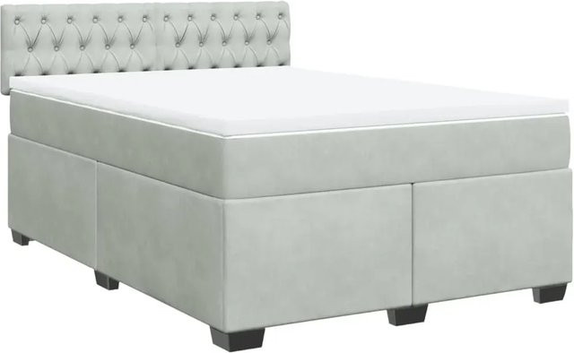 vidaXL Boxspringbett mit Matratze in Hellgrau aus Samt, Hybrid-Design mit Taschenfederkern, B/T: 140 x 200 cm - Bild 1