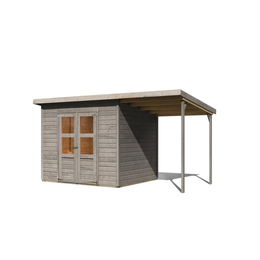 Karibu Gartenhaus Vellinge mit Anbaudach in Grau, Pultdach aus nordischer Fichte, B/T/H: 219 x 238 x 210 cm - Bild 2